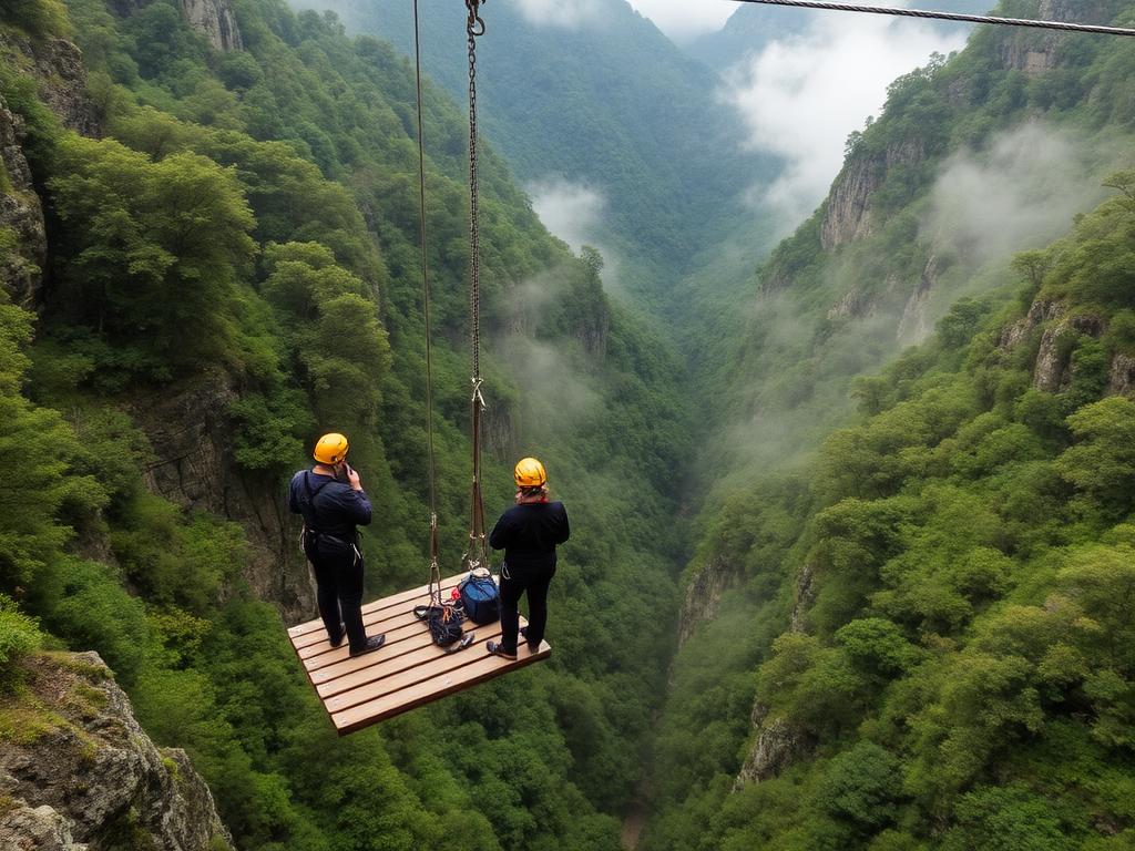 Suspended platforms in mist
